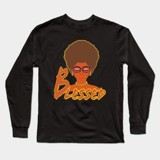 Blessed Woman with Afro and Glasses (Black Background) Long Sleeve T-Shirt